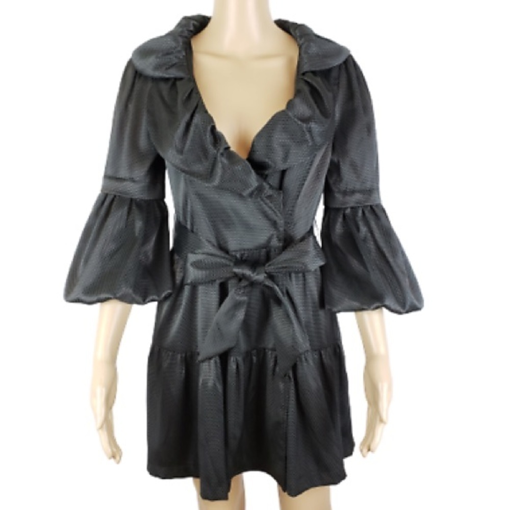 Ryu Victorian Goth Steampunk Bell‎ Sleeve Wide Collar Longline Tiered Jacket